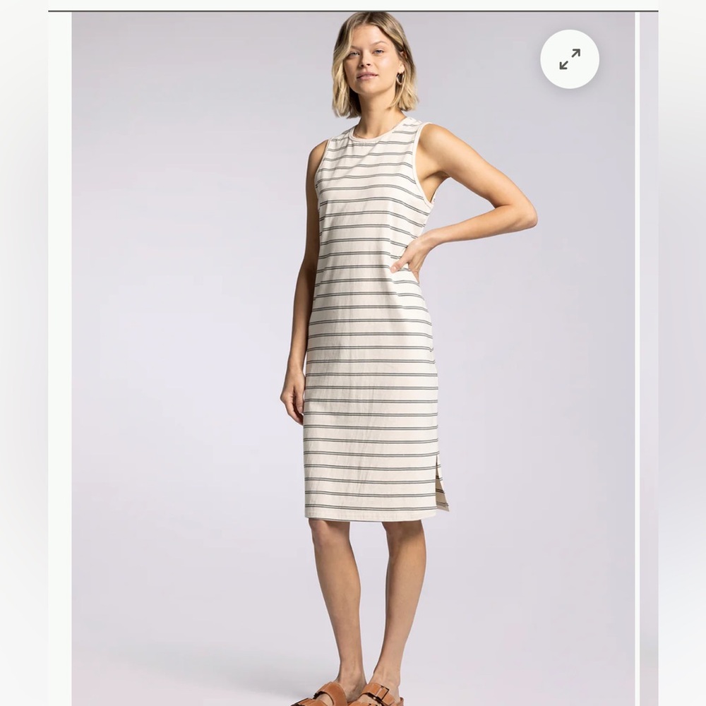 Thread and Supply Cream and Black Striped Tank Dress